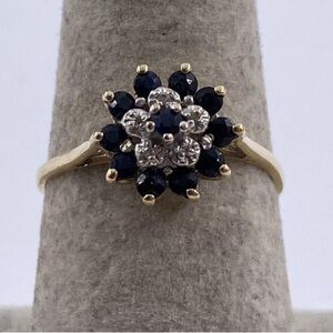 Elegant 10K Vintage Sapphire and Diamond Floral Ring